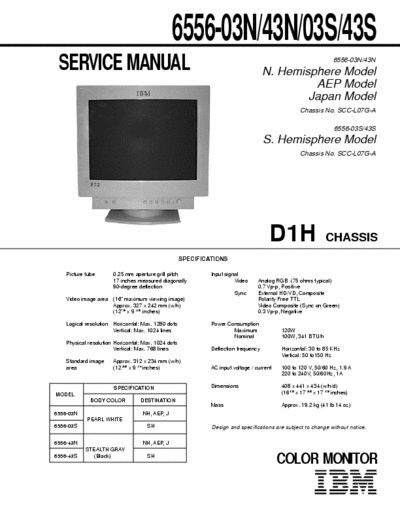 IBM 6556 Service Manual - IBM Monitor - 6556,03N,43N,03S,43S - Chassis D1H